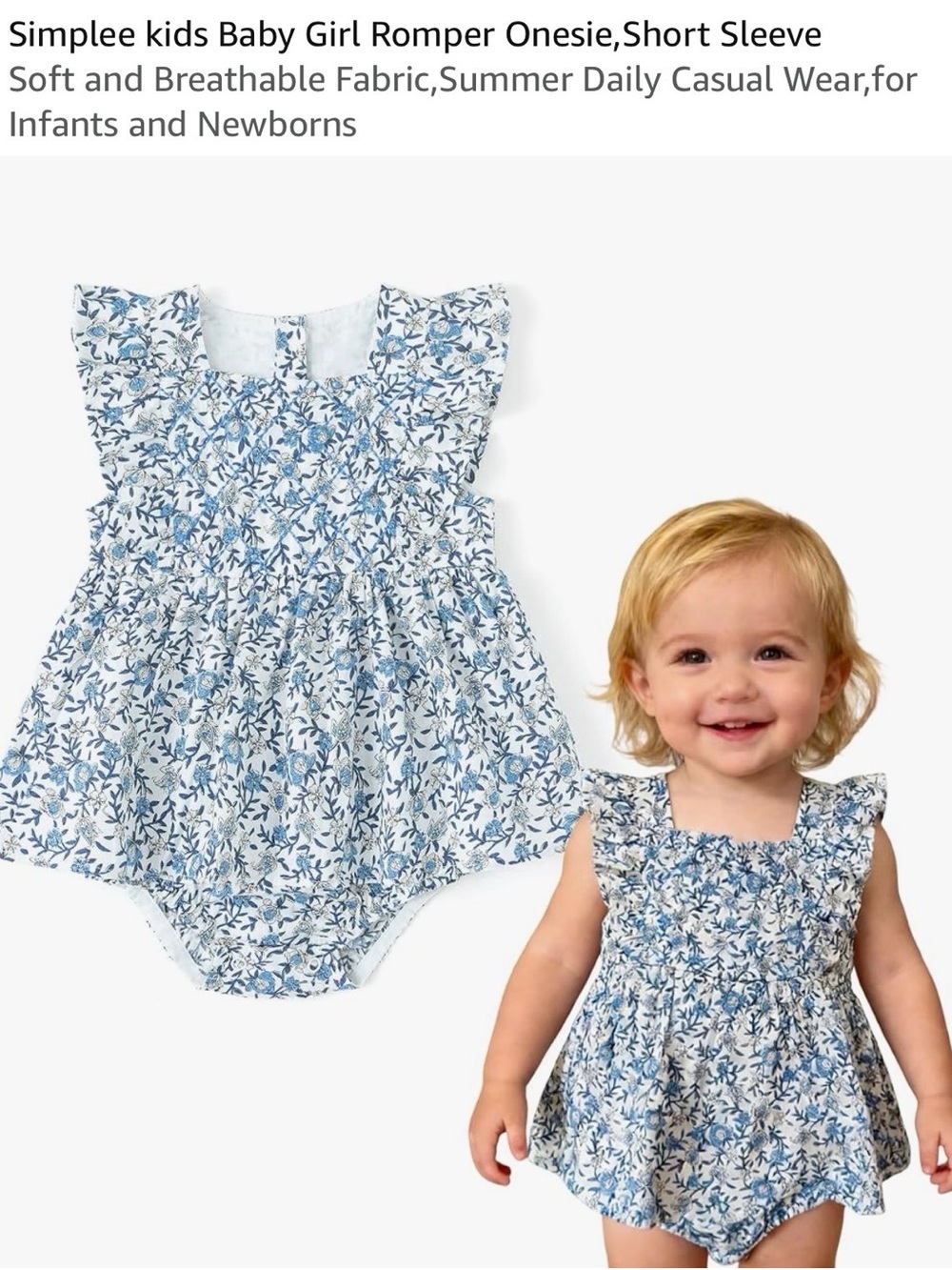 New- Blue Floral Baby Girl Romper- 0-3 months